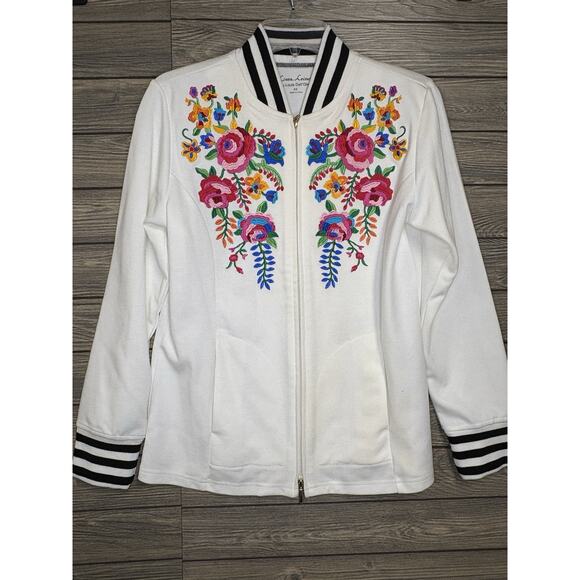 Linea Leisure by Louis Dell Jacket Coat Full Zip Flowers Embroidered Women Sz XS - Picture 1 of 8